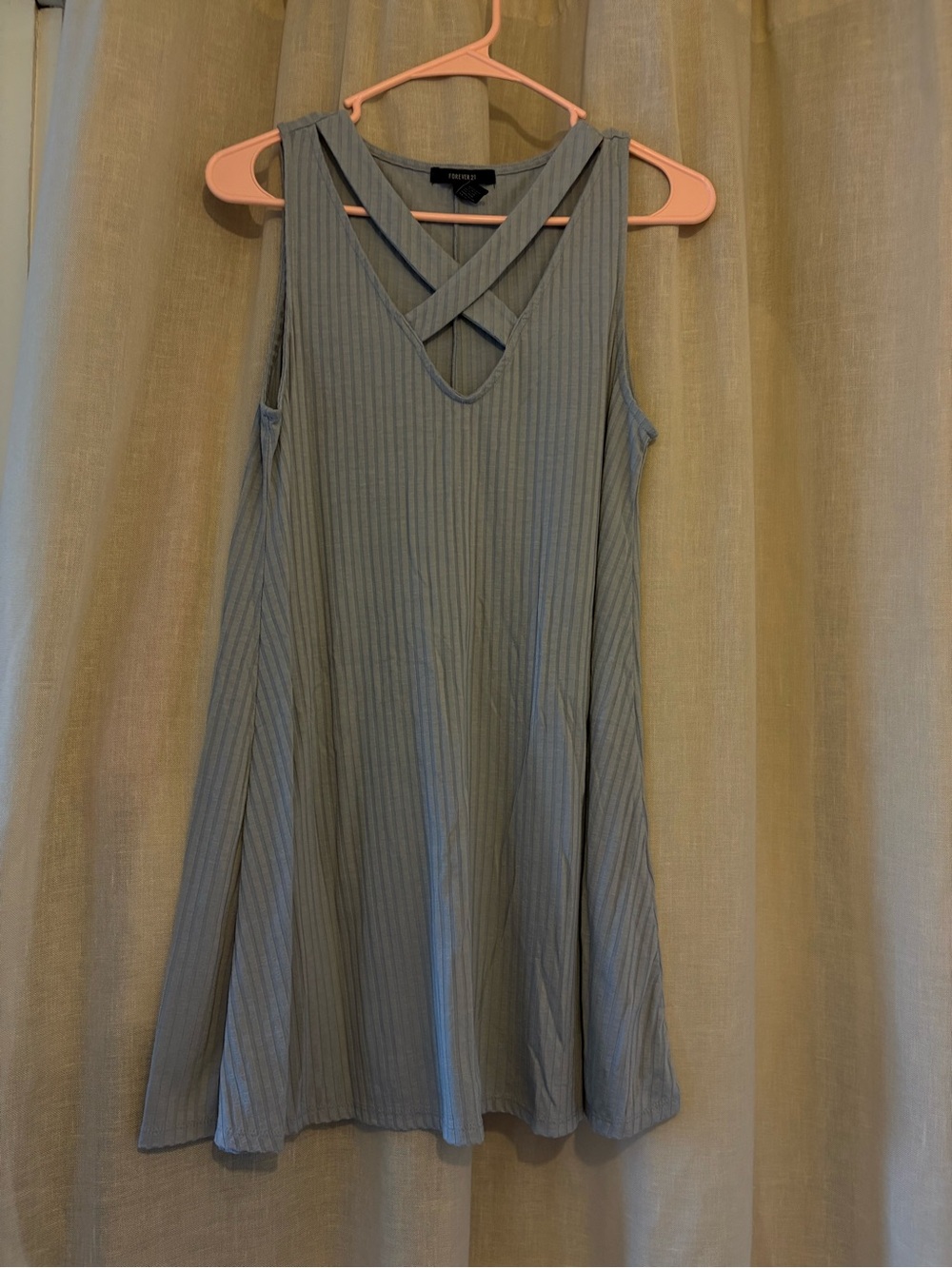 Forever 21 Sleeveless Crisscross Ribbed Swing Dress in Pale Blue